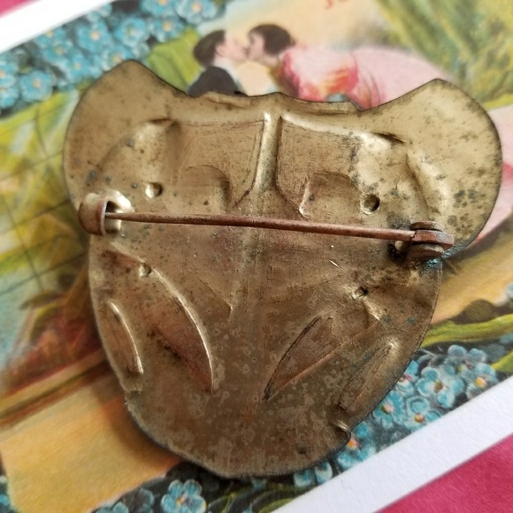 Relisted -Vintage Art Nouveau brooch large yellow gem gold sash pin - Picture 6 of 7